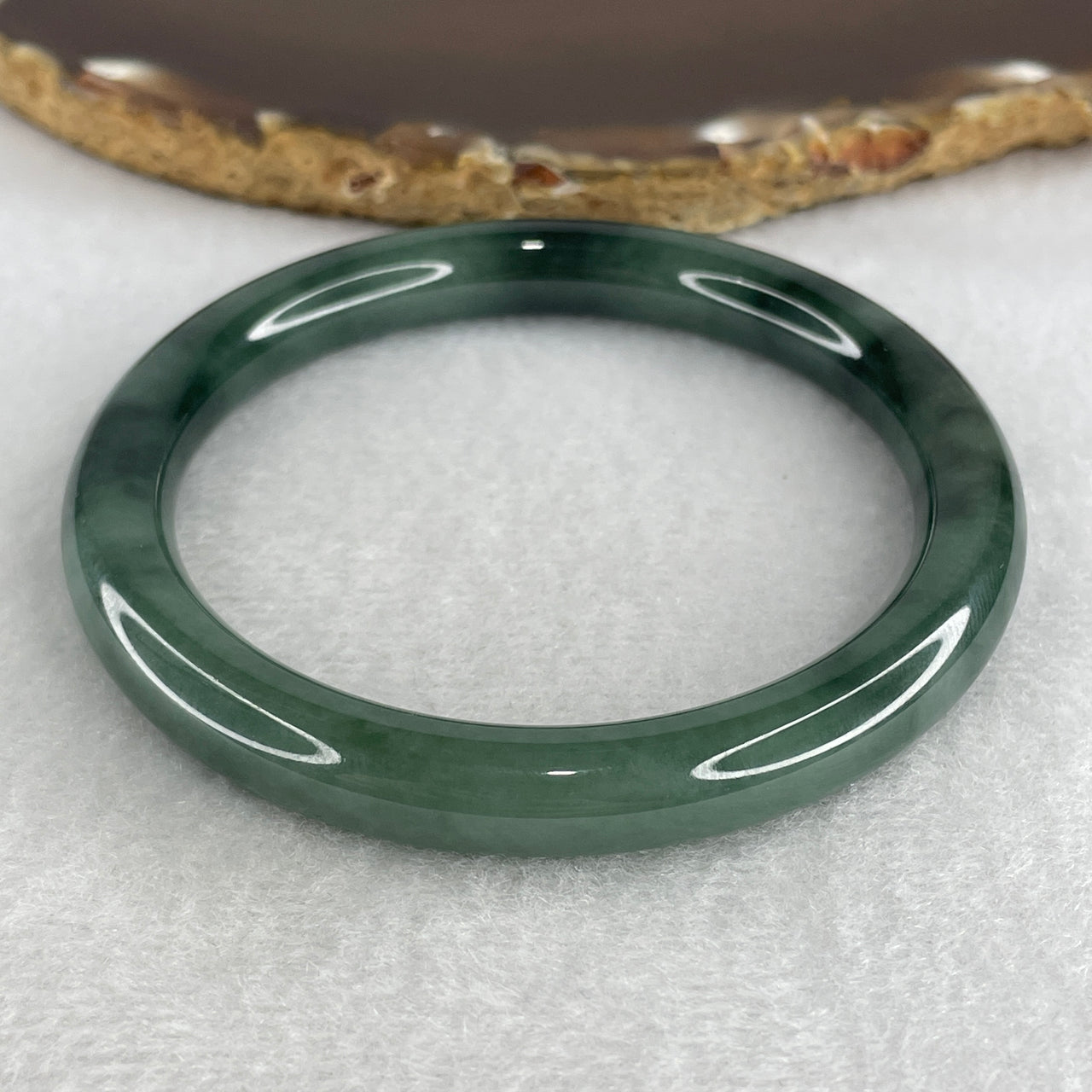 57.4mm Genuine Type A Jadeite Bangle - Green with Oily Green Piao Hua Green Natural Jadeite Jewelry - 40.08g Certified Untreated Large Jade Bracelet 8.6x8.4mm (Slight Internal Lines)