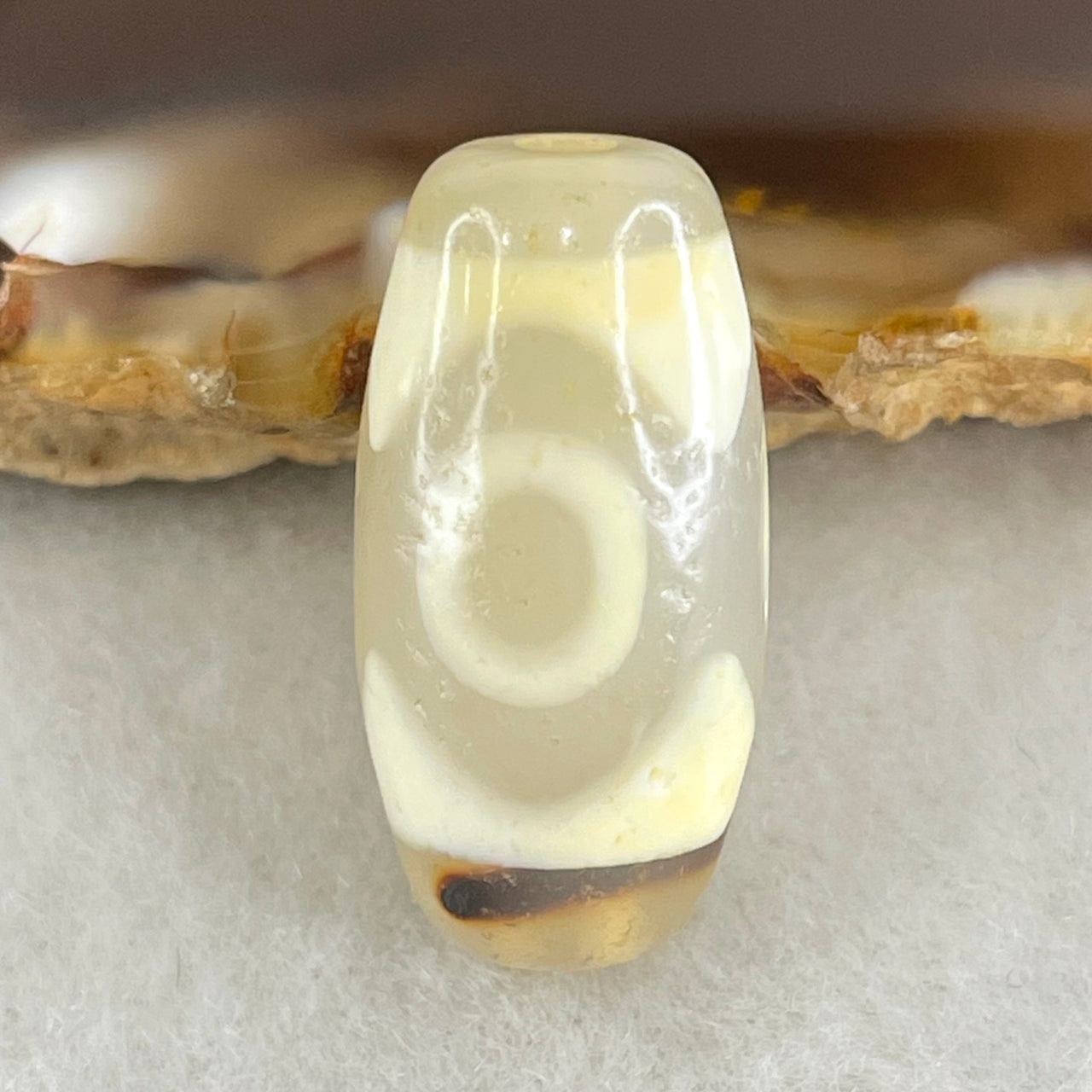 Natural Powerful Tibetan Old Oily Agate 3 Eyes Dzi Bead Heavenly Master (Tian Zhu) 三眼天诛 3.25g 20.4 by 10.5mm - Huangs Jadeite and Jewelry Pte Ltd