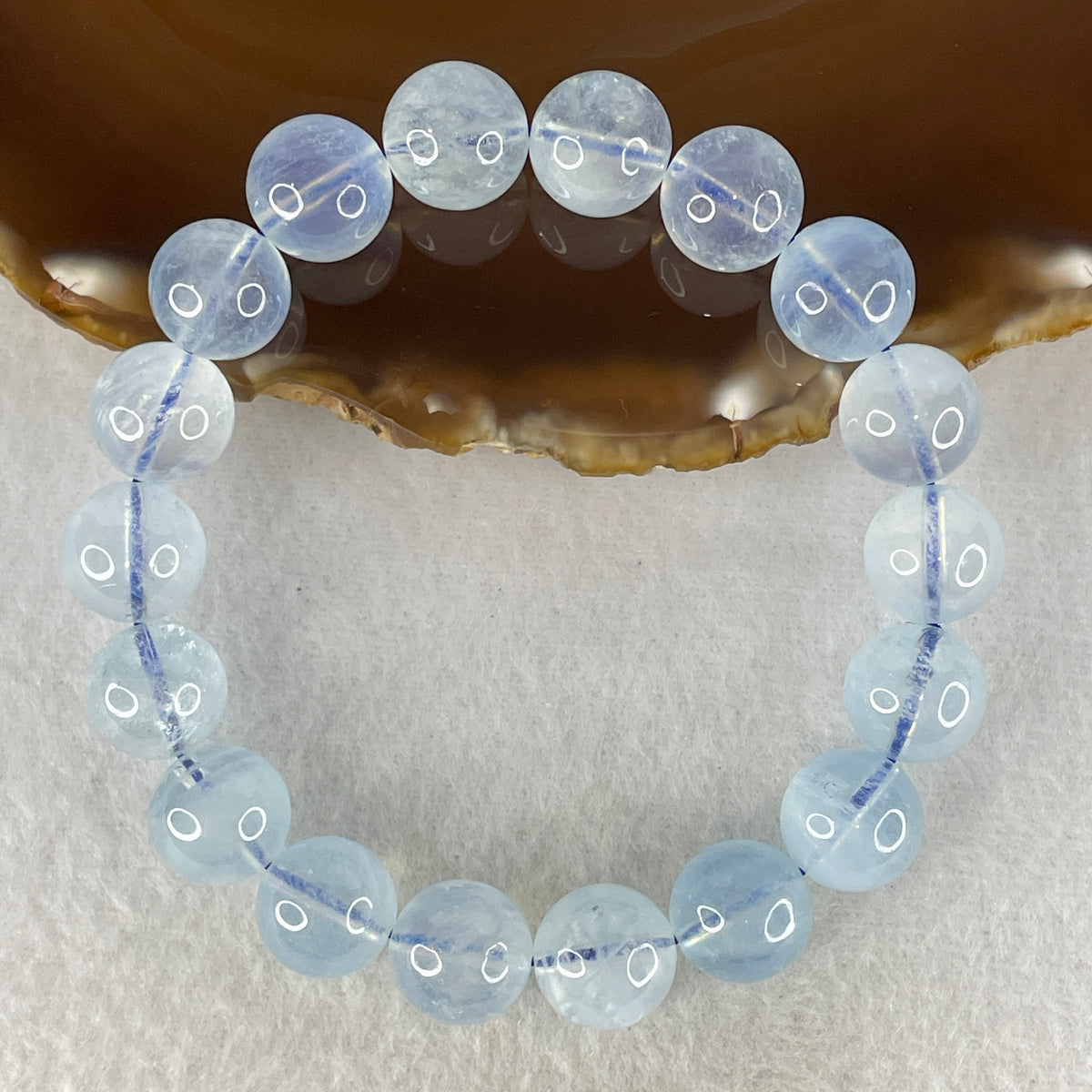 Certified Natural Aquamarine Beads Bracelet | 18cm Strand of 18 Beads 12.3mm (45.68g | Serene Calm, Fluid Communication & Water Element Energy Shield)