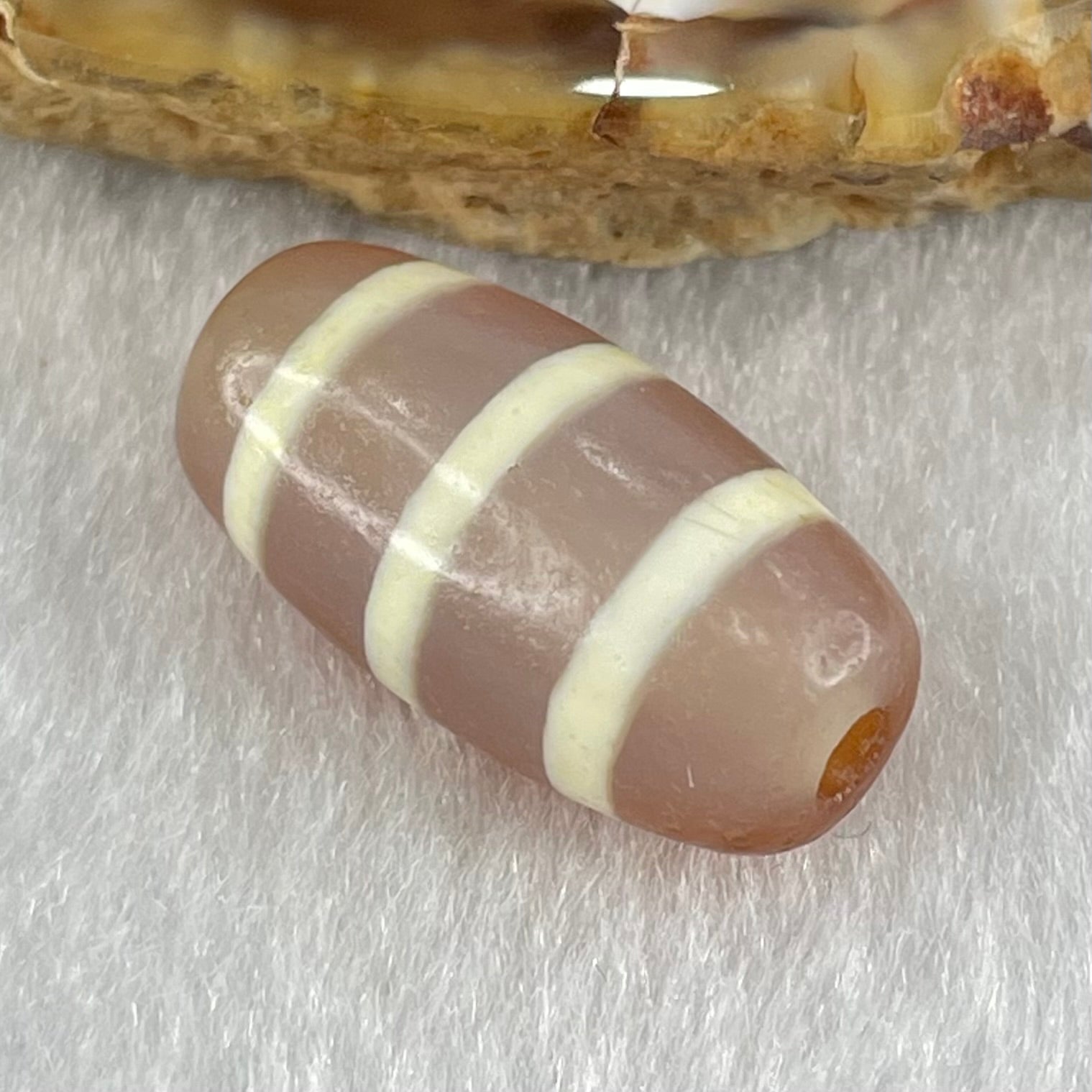Natural Powerful Tibetan Old Oily Agate 3-Lines Dzi Bead Heavenly Master (Tian Zhu) 三行天诛 3.19g 20.1 by 10.4mm - Huangs Jadeite and Jewelry Pte Ltd