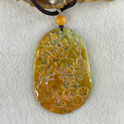 Grandmaster Type A Reddish Brown with Green Patches Jadeite Shan Shui with Twin Gui Ren Benefactor Pendant 黄山美景 36.38g 64.7 by 43.9 by 6.5mm - Huangs Jadeite and Jewelry Pte Ltd