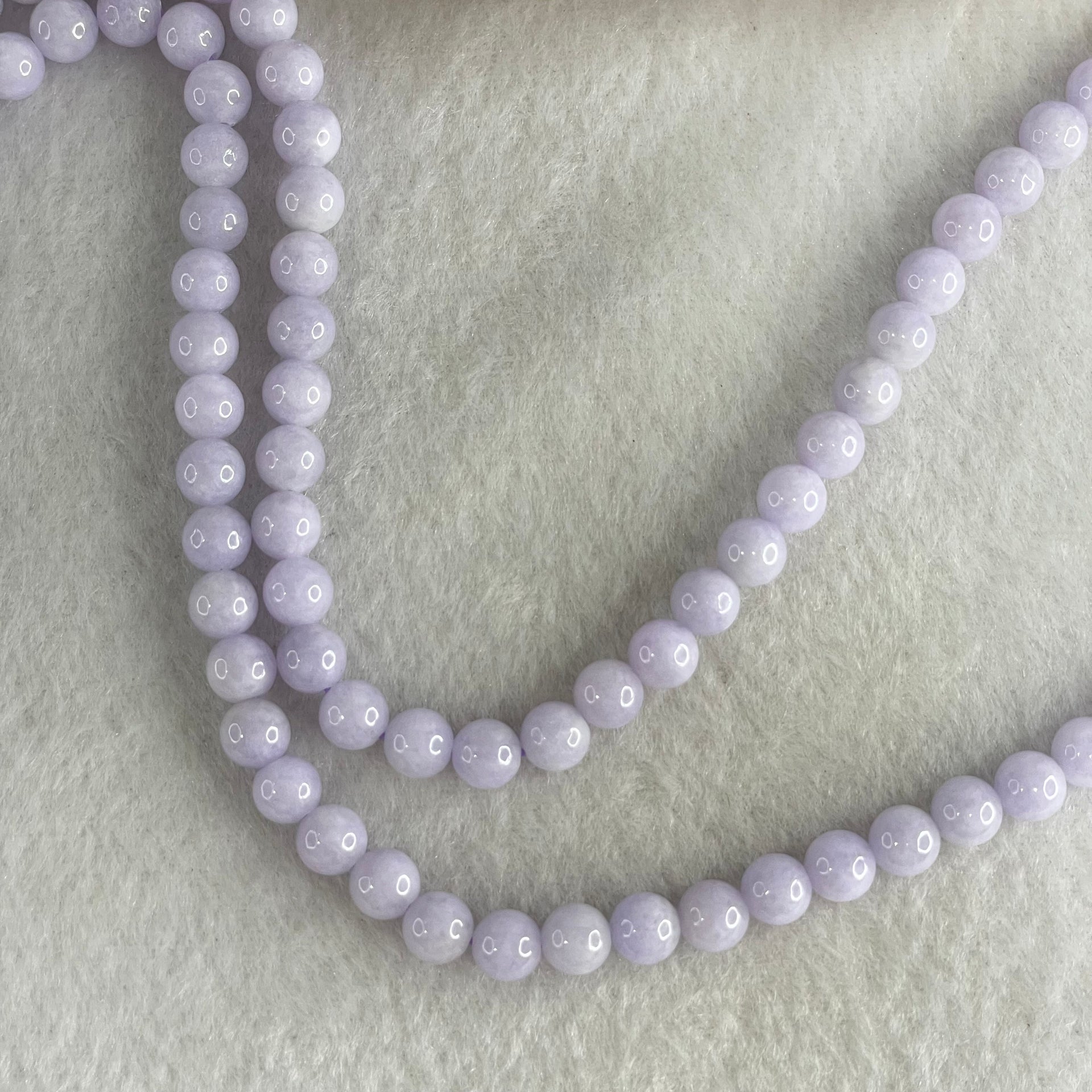 Good Grade Type A Full Lavender Jadeite Beads Necklace 44.58g 64cm 6.1mm 108 Beads - Huangs Jadeite and Jewelry Pte Ltd
