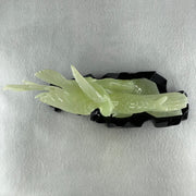 Natural Green Serpentine Twin Magpie Birds on Tree with Wooden Stand Display 453.4g 230.0 by 196.0 by 79.0mm - Huangs Jadeite and Jewelry Pte Ltd