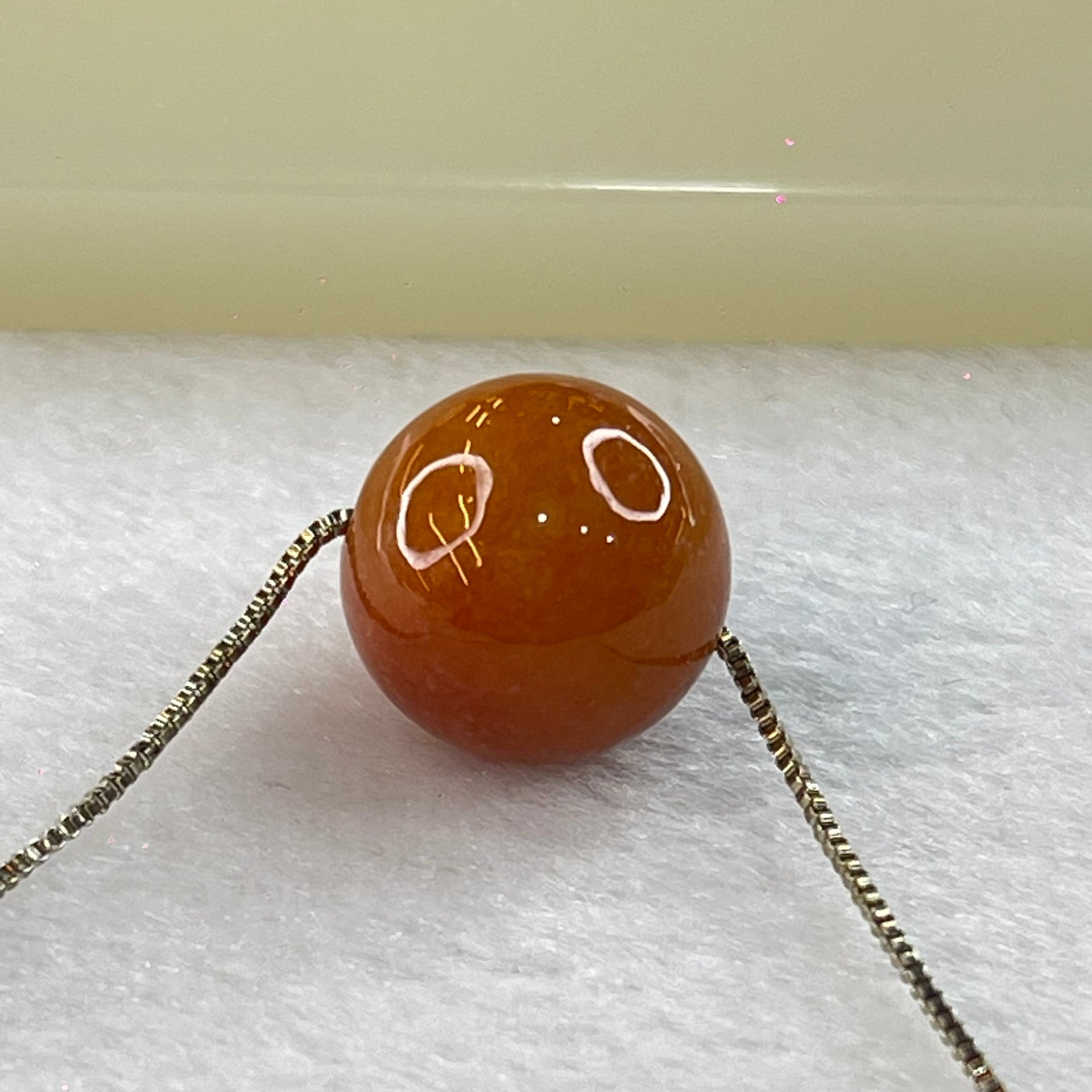 Type A Brownish Red Jadeite Bead with S925 Sliver Necklace 6.10g 13.7mm - Huangs Jadeite and Jewelry Pte Ltd