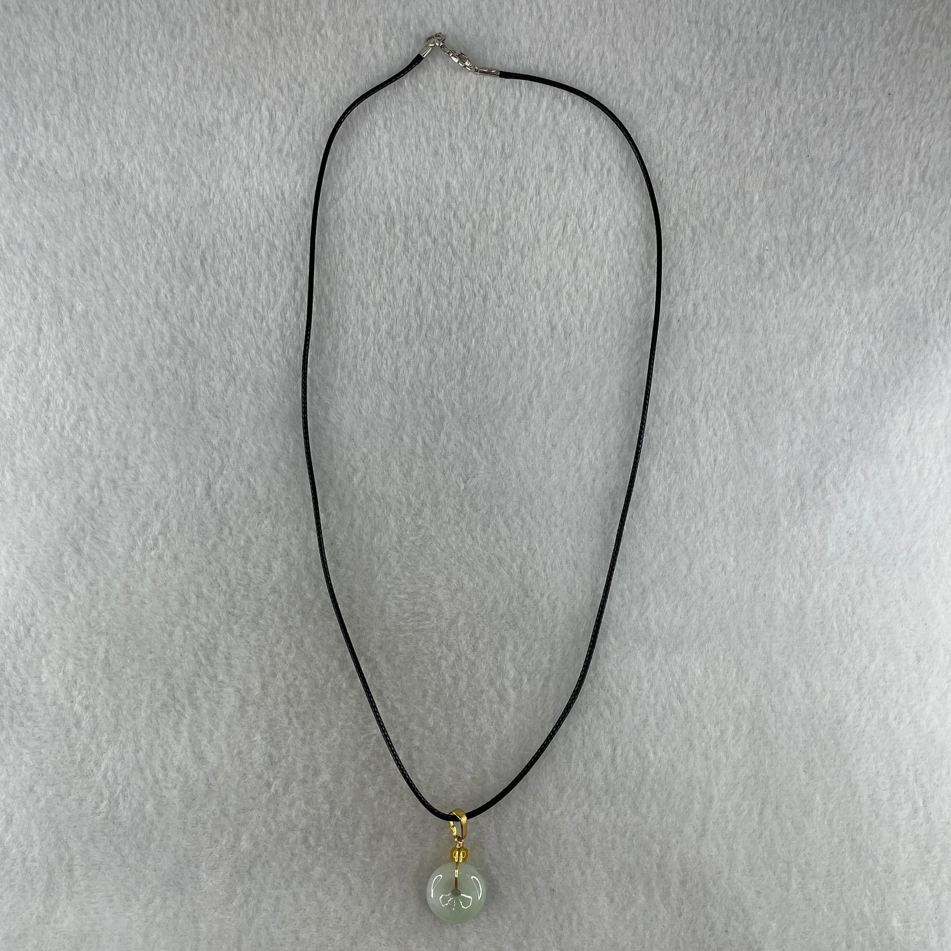 Type A Natural Faint Green Jadeite Ping An Kou Donut In String Necklace 2.68g 13.3 by 4.6mm - Huangs Jadeite and Jewelry Pte Ltd