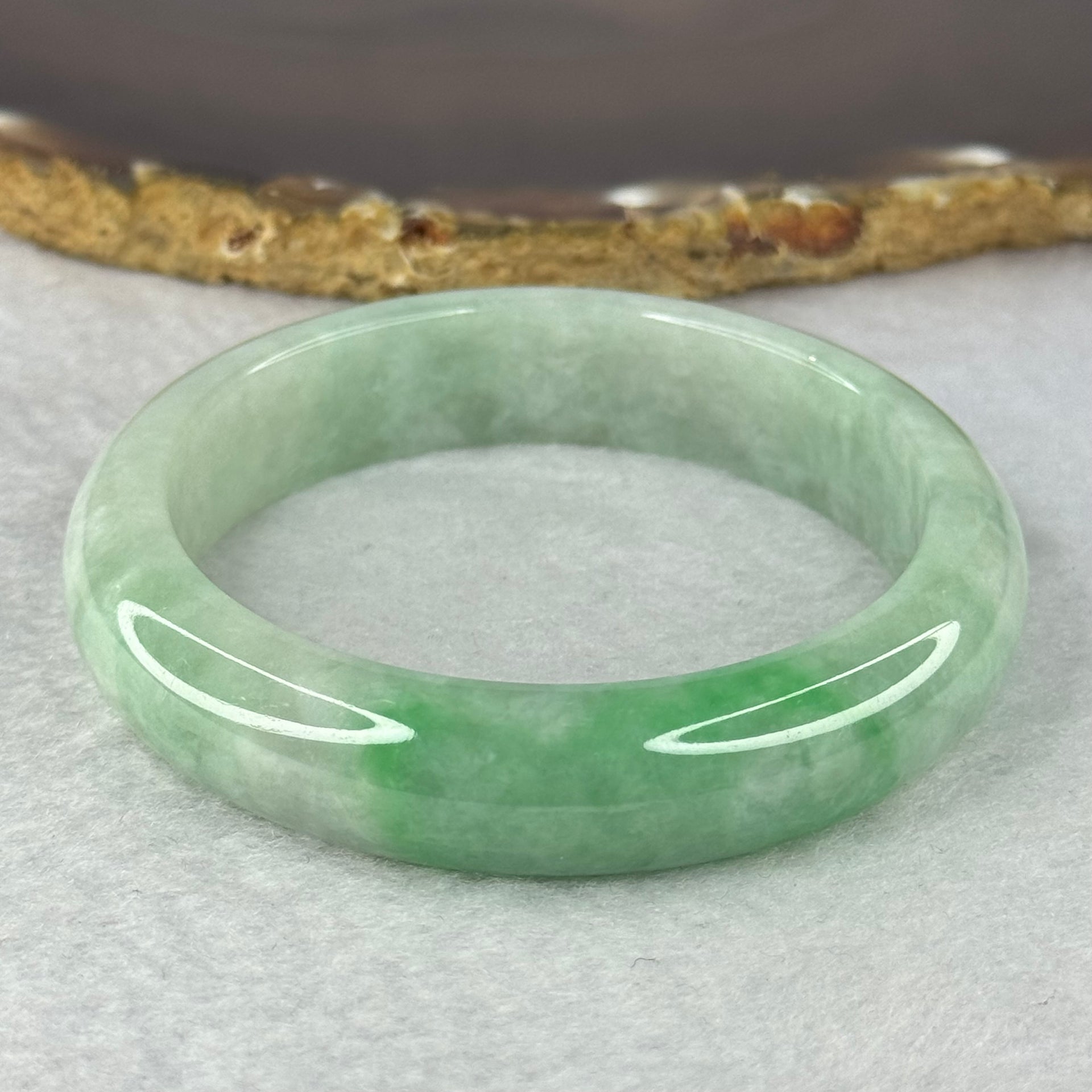 Type A Green with Apple Green Patches Jadeite Bangle 56.91g Inner Diameter 54.8mm 13.6 by 8.3mm (Slight Internal Lines) - Huangs Jadeite and Jewelry Pte Ltd