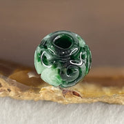 Natural Type A Lao Keng Old Mine Green with Light Green Jadeite Flora Carving Bead Charm 1.94g 12.5mm - Huangs Jadeite and Jewelry Pte Ltd