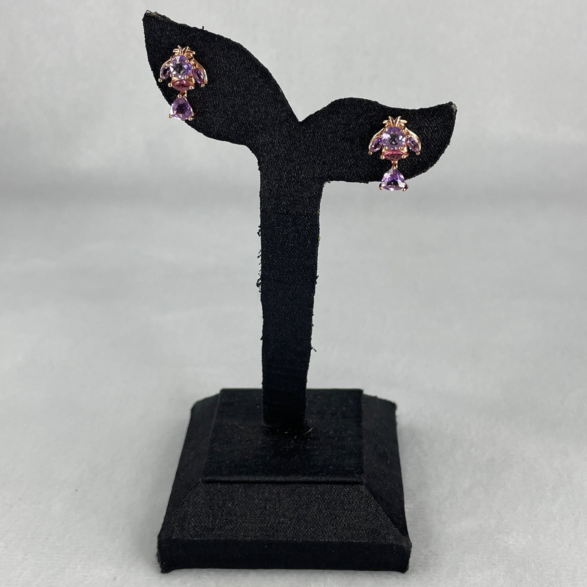 Natural Amethyst Fish Shape Earring in S925 Sliver Yellow Gold Color 2.94g 5.0 by 3.0mm 2 Pcs - Huangs Jadeite and Jewelry Pte Ltd