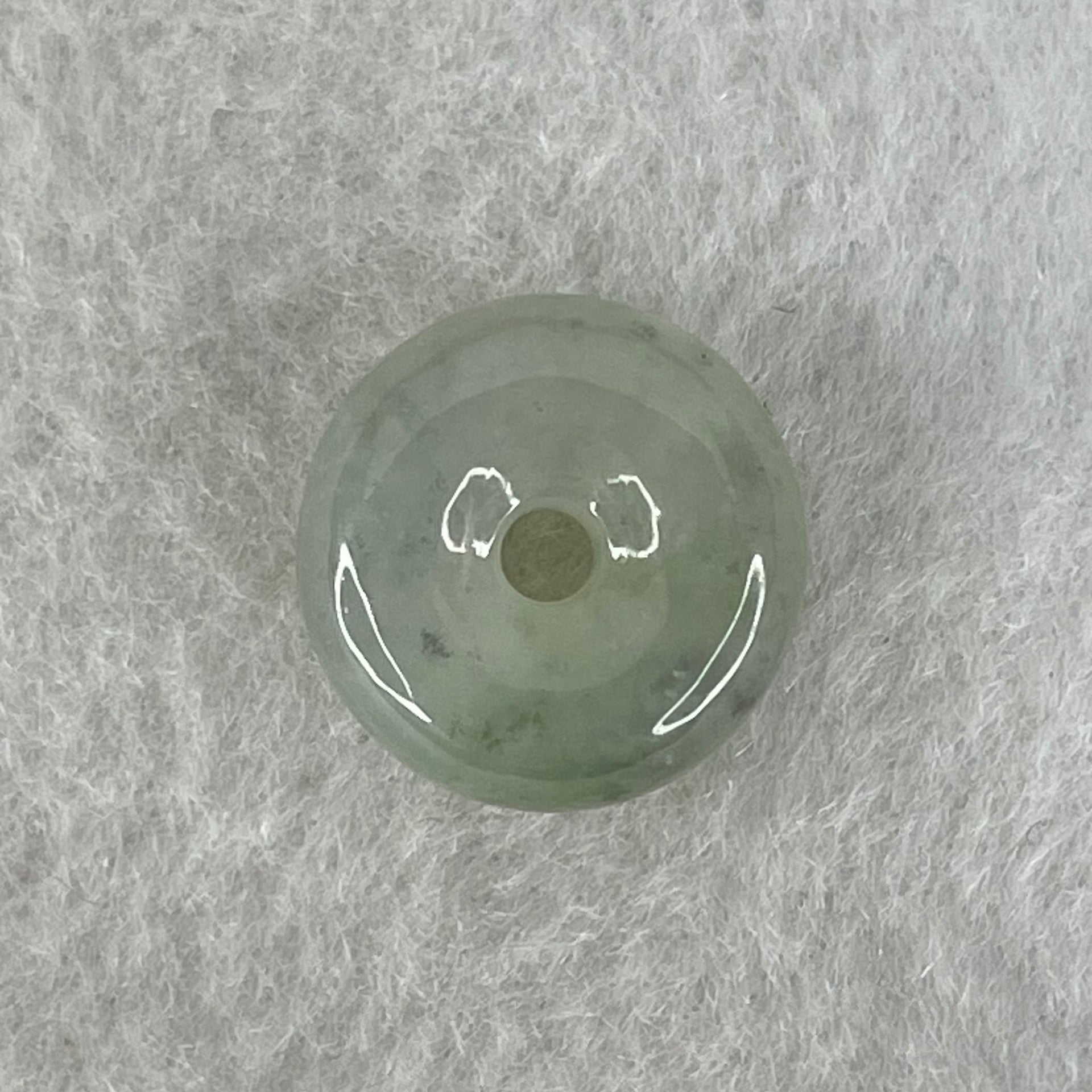 Type A Semi Icy Light Green Lavender With Wuji Grey Spots Jadeite Ping An Kou Charm/Pendant 2.96g 14.7 by 6.7mm - Huangs Jadeite and Jewelry Pte Ltd