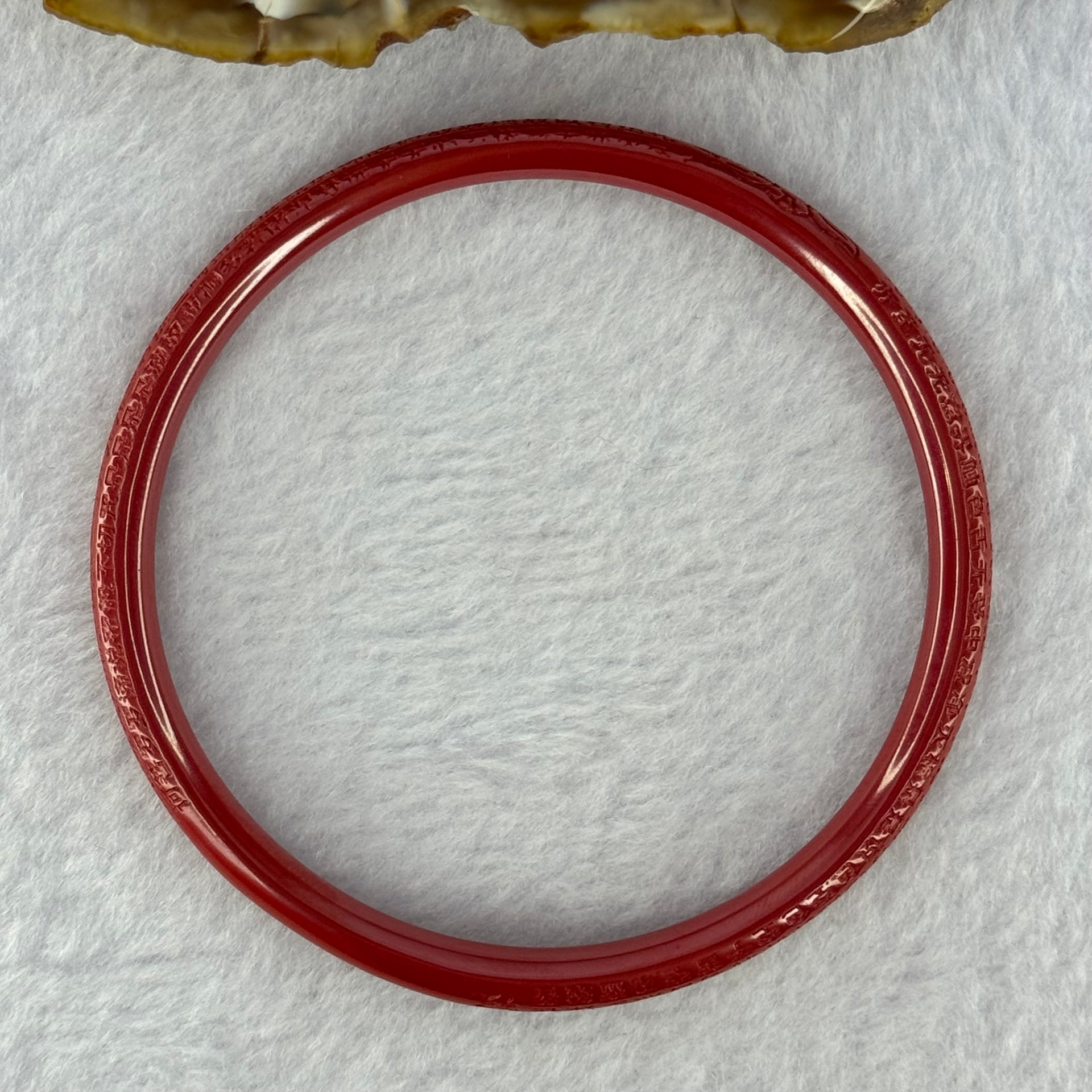 Natural Red Cinnabar Bangle with Inscription 15.30g Internal Diameter 60.7mm 5.3 by 5.5mm - Huangs Jadeite and Jewelry Pte Ltd