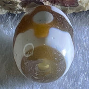 Natural Powerful Tibetan Old Oily Dark Brown With White Agate 3 Eyes Dzi Bead Heavenly Master (Tian Zhu) 三眼天诛 4.25g 17.1 by 12.9mm - Huangs Jadeite and Jewelry Pte Ltd