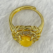 Natural Butterscotch Amber With Crystals in S925 Sliver Gold Color Ring (Adjustable Size) 3.74g 8.9 by 7.2 by 5.0mm - Huangs Jadeite and Jewelry Pte Ltd