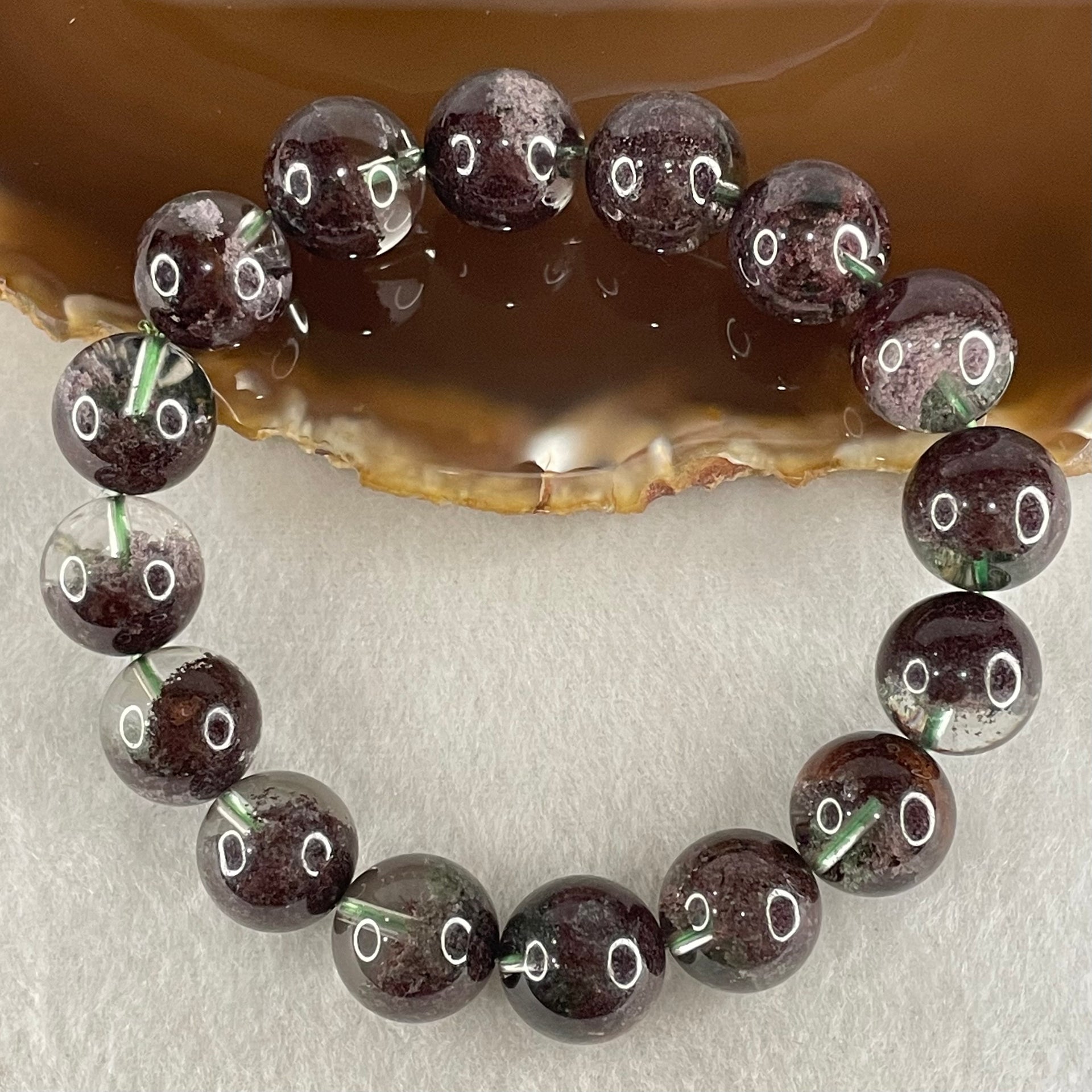 Good Grade Natural Red Phantom Quartz Beads Bracelet 50.15g 17cm 13.4mm 16 Beads - Huangs Jadeite and Jewelry Pte Ltd