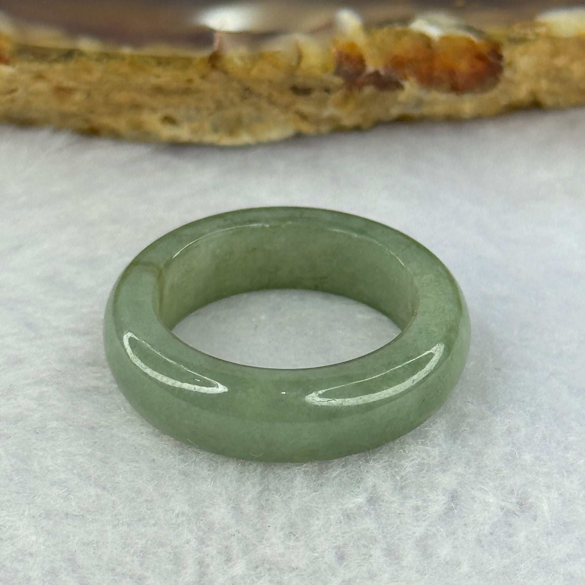 Type A Medium Green with Brown Patches Jadeite Ring 4.24g 6.2 by 3.8mm US7.25 HK16 - Huangs Jadeite and Jewelry Pte Ltd