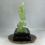 Natural Green Serpentine Bird on Plant with Wooden Stand Display 412.0g 135.0 by 96.0 by 190.0mm - Huangs Jadeite and Jewelry Pte Ltd