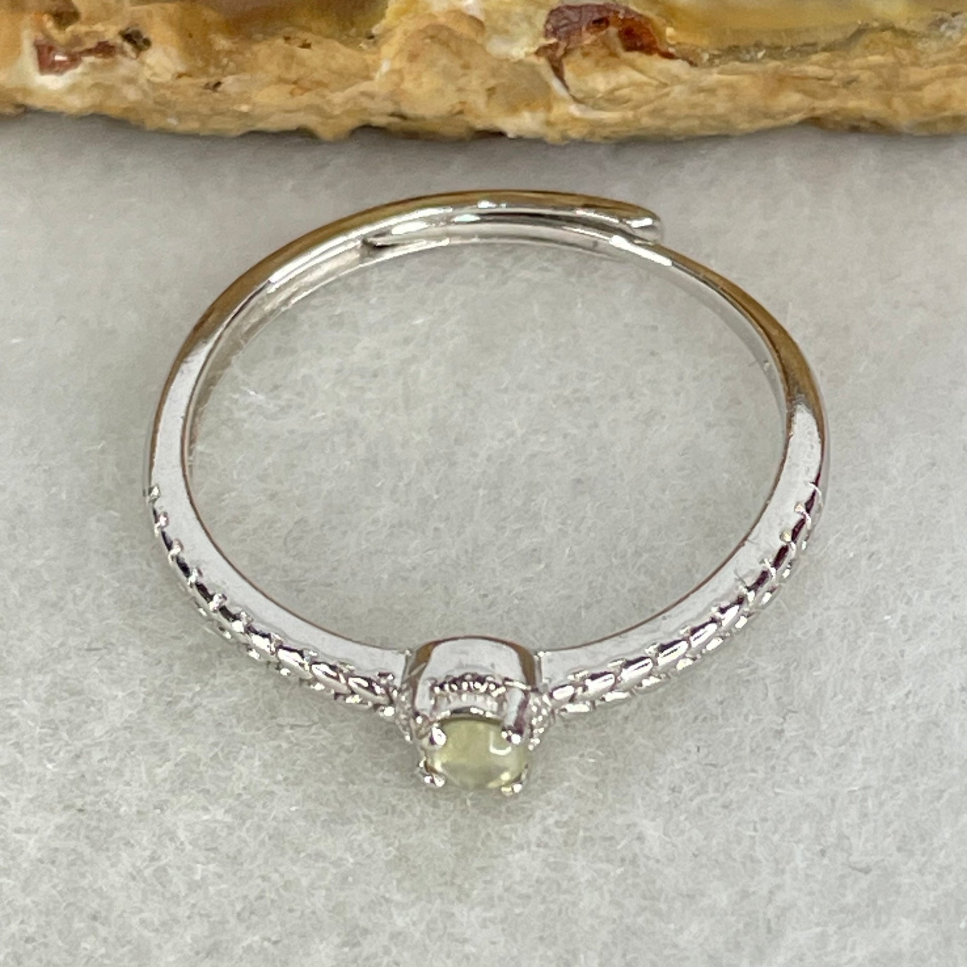 Type A Icy Lavender Cabochon Jadeite in S925 Sliver Ring (Adjustable Size) 1.06 2.5 by 1.5mm - Huangs Jadeite and Jewelry Pte Ltd