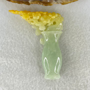 Type A Light Green with Yellow Jadeite Vase with Prosperity Flowers Pendant / Display 28.78g 59.0 by 49.7 by 14.1mm with Wooden Stand - Huangs Jadeite and Jewelry Pte Ltd