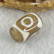 Natural Powerful Tibetan Old Oily Dark Brown With White Agate 3 Eyes Dzi Bead Heavenly Master (Tian Zhu) 三眼天诛 3.10g 15.6 by 10.6mm - Huangs Jadeite and Jewelry Pte Ltd