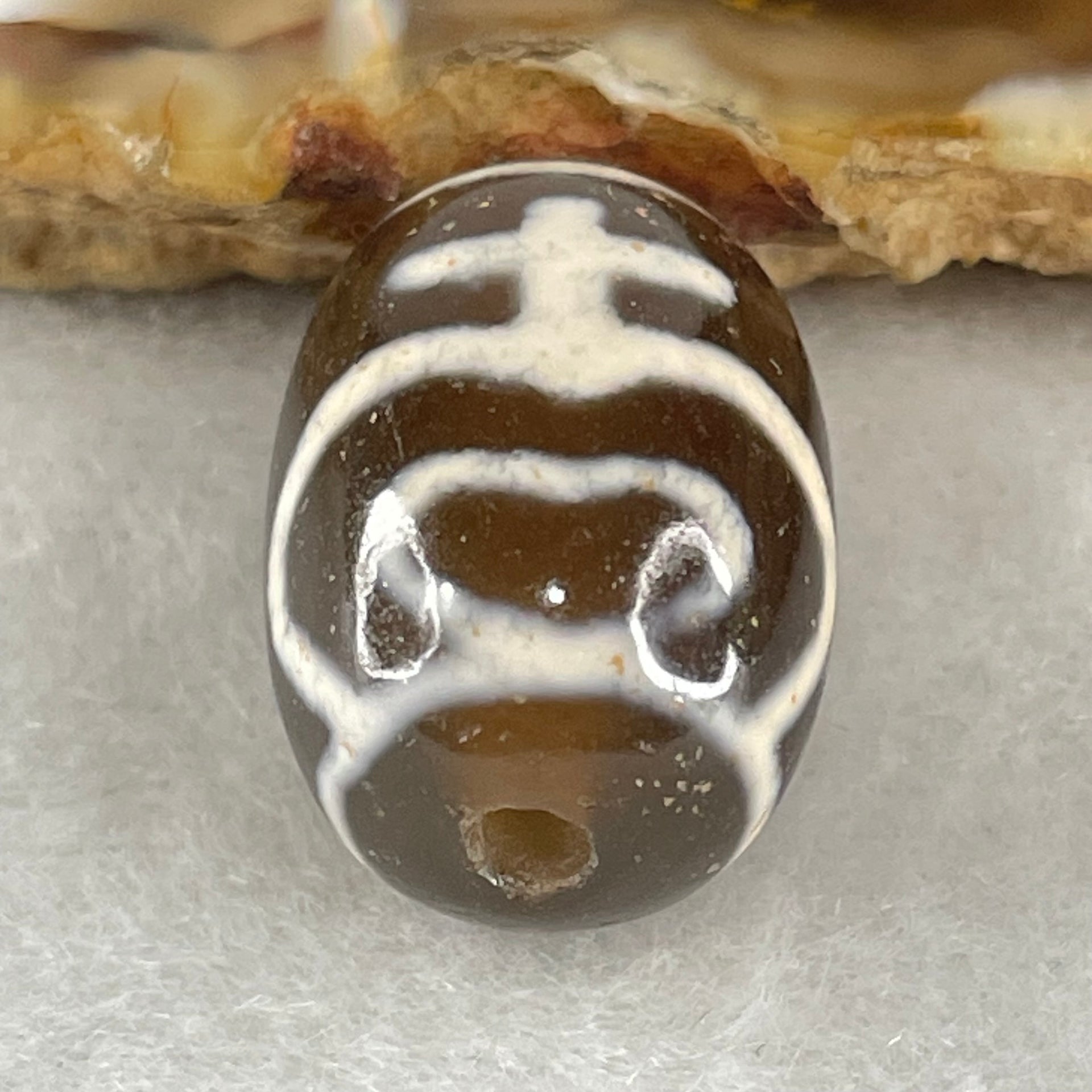 Natural Powerful Tibetan Old Oily Agate Double Nectar Vessel Dzi Bead Heavenly Master (Tian Zhu) 花蜜容器眼天珠 5.57g 17.6 by 12.8mm - Huangs Jadeite and Jewelry Pte Ltd