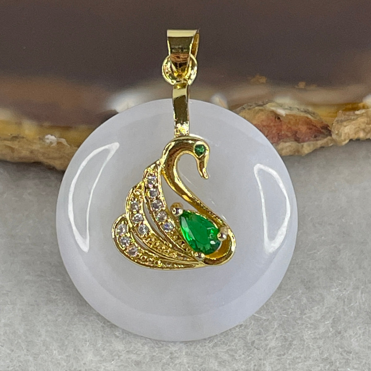 Natural Type A Lavender Jadeite Ping An Kou Pendant in Gold-Colored S925 Silver | (7.42g | 23.3 x 5.8mm | Lifelong Serenity & Protection Anchor, Feng Shui Abundance & Noble Charm Pendant) - Huangs Jadeite and Jewelry Pte Ltd