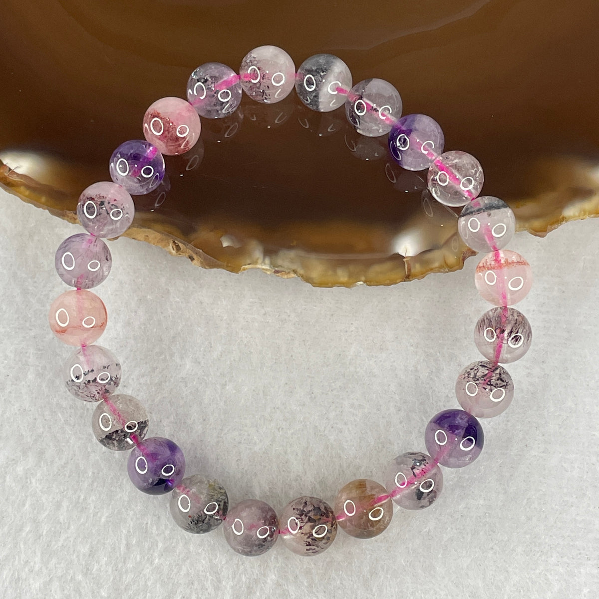 Certified Above Average Grade Natural Super 7 Crystal Beads Bracelet | 8.3mm Sacred 7-Mineral Synergy Power (18.43g | 16.5cm Wrist Sizing | 24 Beads)