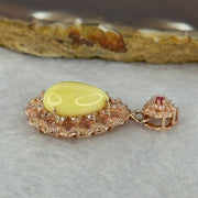 Natural Milk Royal White Amber with Crystals in Rose Gold Color Pendent 3.18g 14.1 by 10.0 by 5.0mm - Huangs Jadeite and Jewelry Pte Ltd