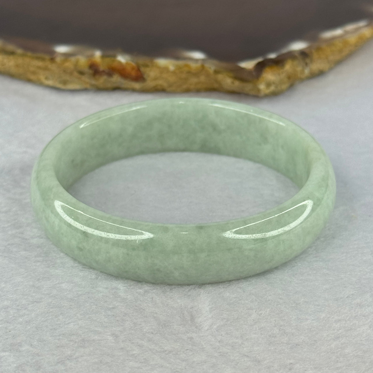 Type A Light Green Jadeite Oval Bangle 32.96g Internal Diameter 51.4mm 13.1 by 6.9mm (Very Slight External Rough) - Huangs Jadeite and Jewelry Pte Ltd