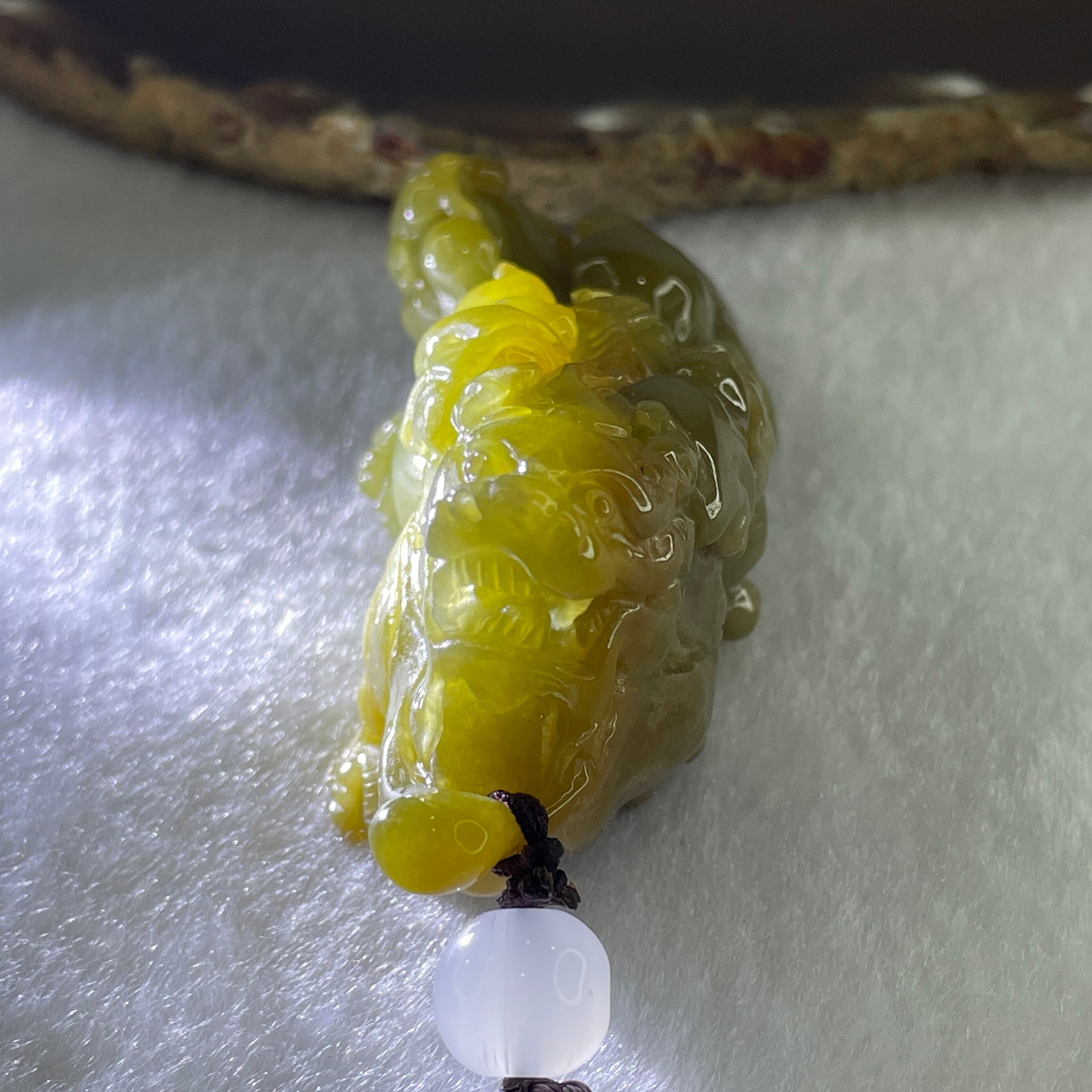 Grand Master Type A Yellow with Green Jadeite Flying Pixiu Pendant 102.1g 34.4 by 33.0 by 20.2mm - Huangs Jadeite and Jewelry Pte Ltd