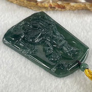 Grand Master Type A Icy Dark Blueish Green Samantabhadra Bodhisattva Guan Yin on Elephant and Flower Pendant 61.87g 57 by 41.6 by 5.6mm - Huangs Jadeite and Jewelry Pte Ltd