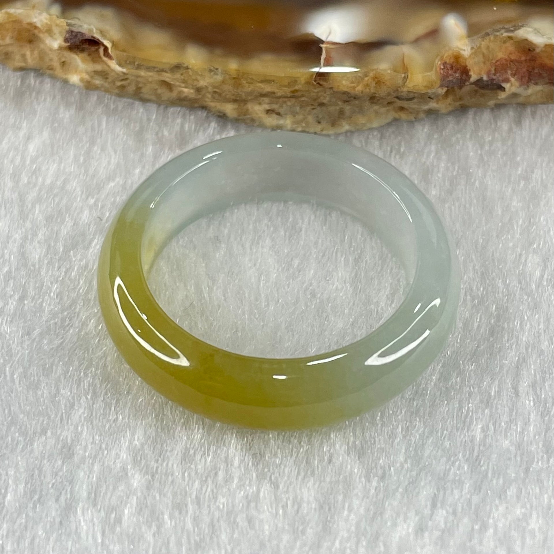 Type A Semi Icy Light Blueish Green with Yellow Patch Jadeite Ring 3.75g 6.1 by 3.5mm US9.1 HK20.2 - Huangs Jadeite and Jewelry Pte Ltd