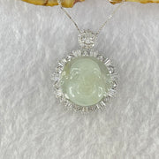 Type A Faint Green Lavender Milo Buddha with Crystals in S925 Sliver Pendant and Necklace 7.05g 16.6 by 16.6 by 8.0mm - Huangs Jadeite and Jewelry Pte Ltd