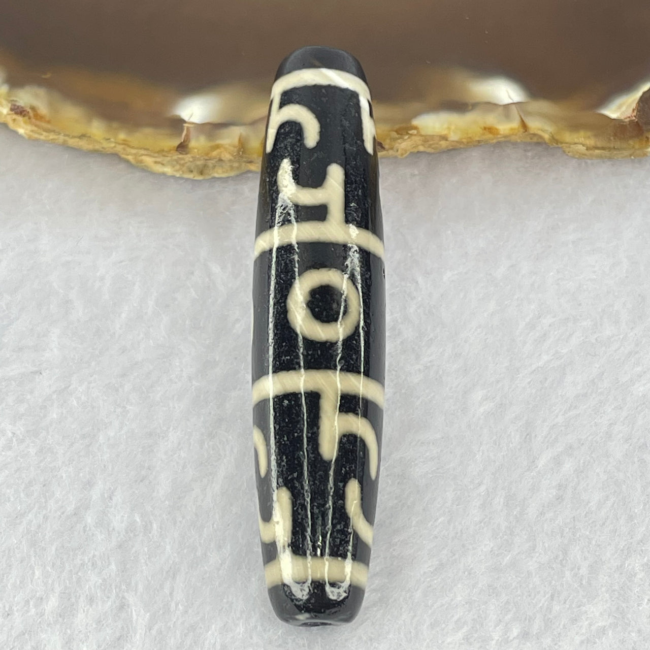 Natural Powerful Tibetan Old Oily Agate 3 Eyed Dharma Vajra Dzi Bead Heavenly Master (Tian Zhu) 三眼金刚杵天珠 15.33g 59.1 by 12.9mm - Huangs Jadeite and Jewelry Pte Ltd