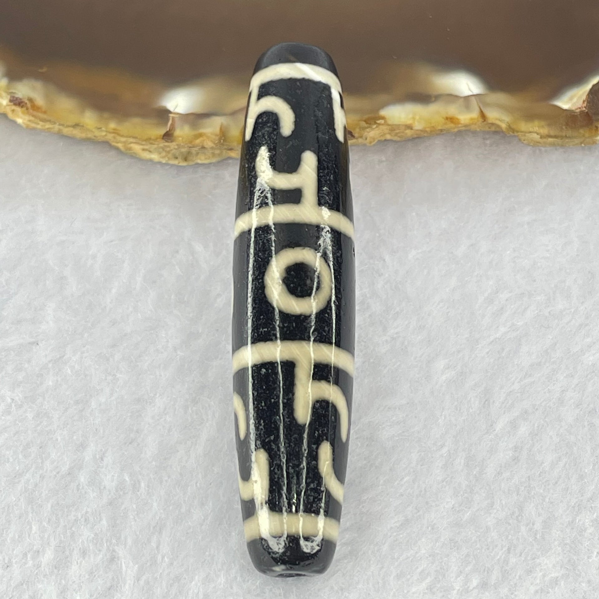 Natural Powerful Tibetan Old Oily Agate 3 Eyed Dharma Vajra Dzi Bead Heavenly Master (Tian Zhu) 三眼金刚杵天珠 15.33g 59.1 by 12.9mm - Huangs Jadeite and Jewelry Pte Ltd