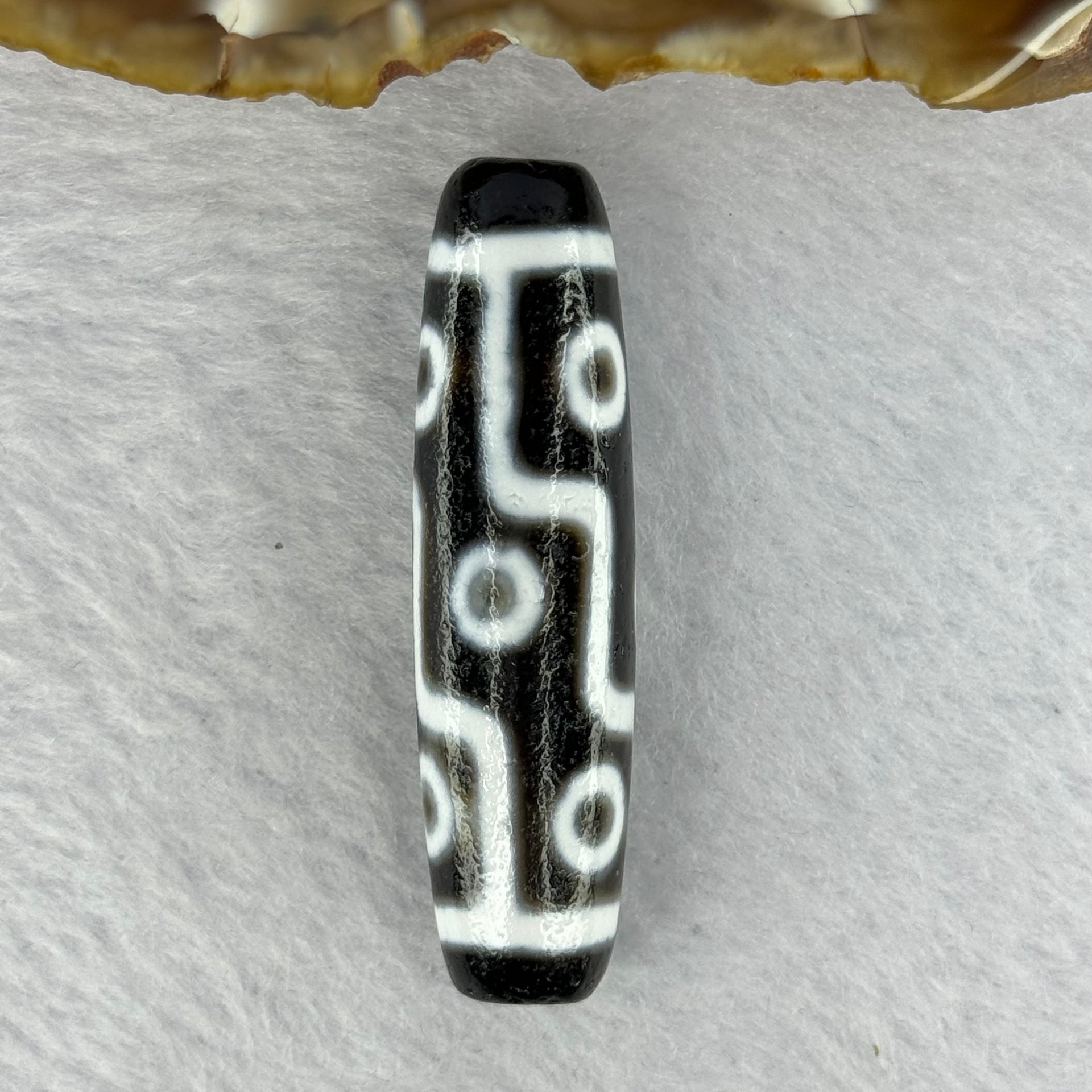Natural Powerful Tibetan Old Oily Agate 9 Eyes Dzi Bead Heavenly Master (Tian Zhu) 九眼天诛 13.45g 48.4 by 12.7mm - Huangs Jadeite and Jewelry Pte Ltd