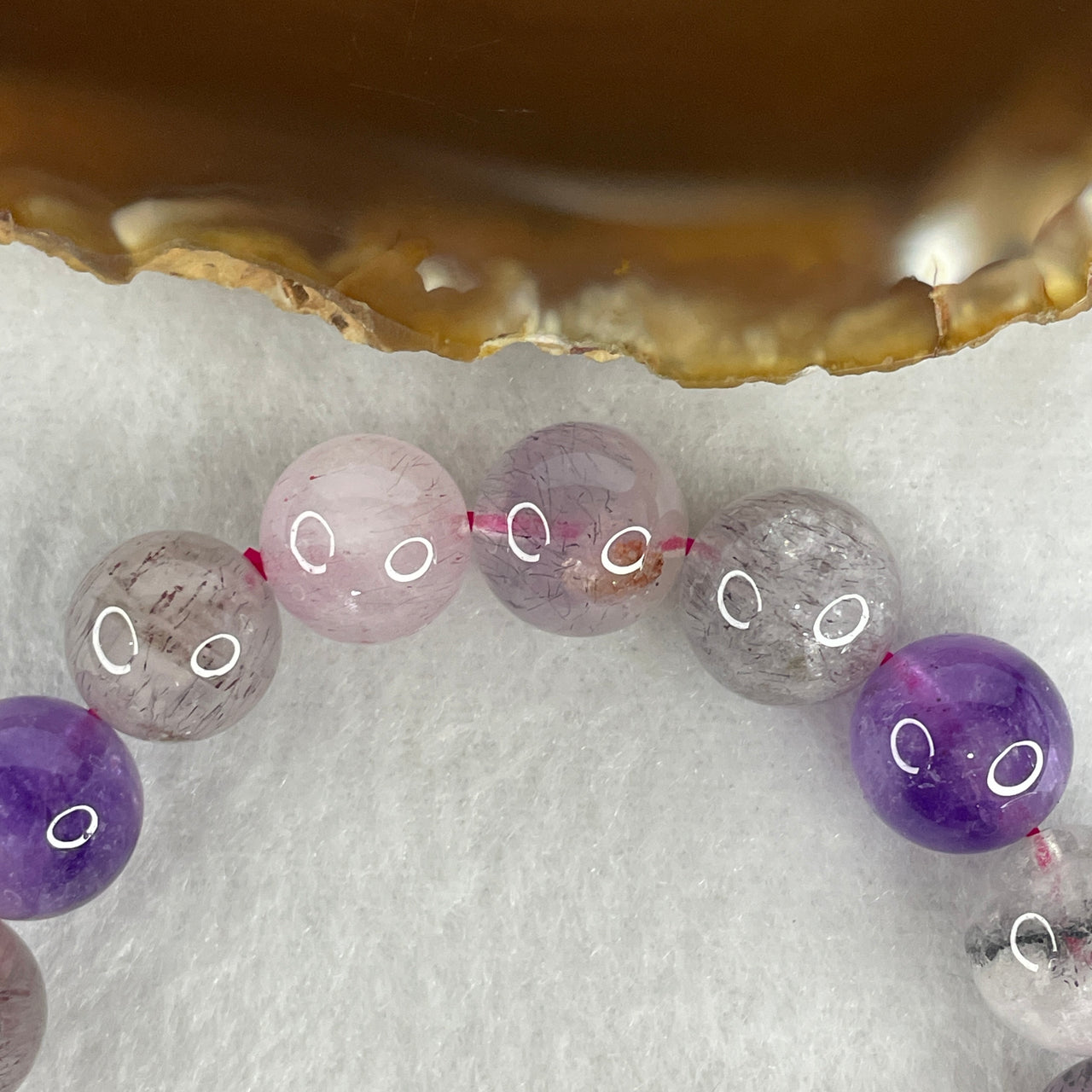Certified Above Average Grade Natural Super 7 Crystal Beads Bracelet | 12mm Sacred 7-Mineral Synergy Executive Power (41.37g | 17.5cm Wrist Sizing | 18 Beads)