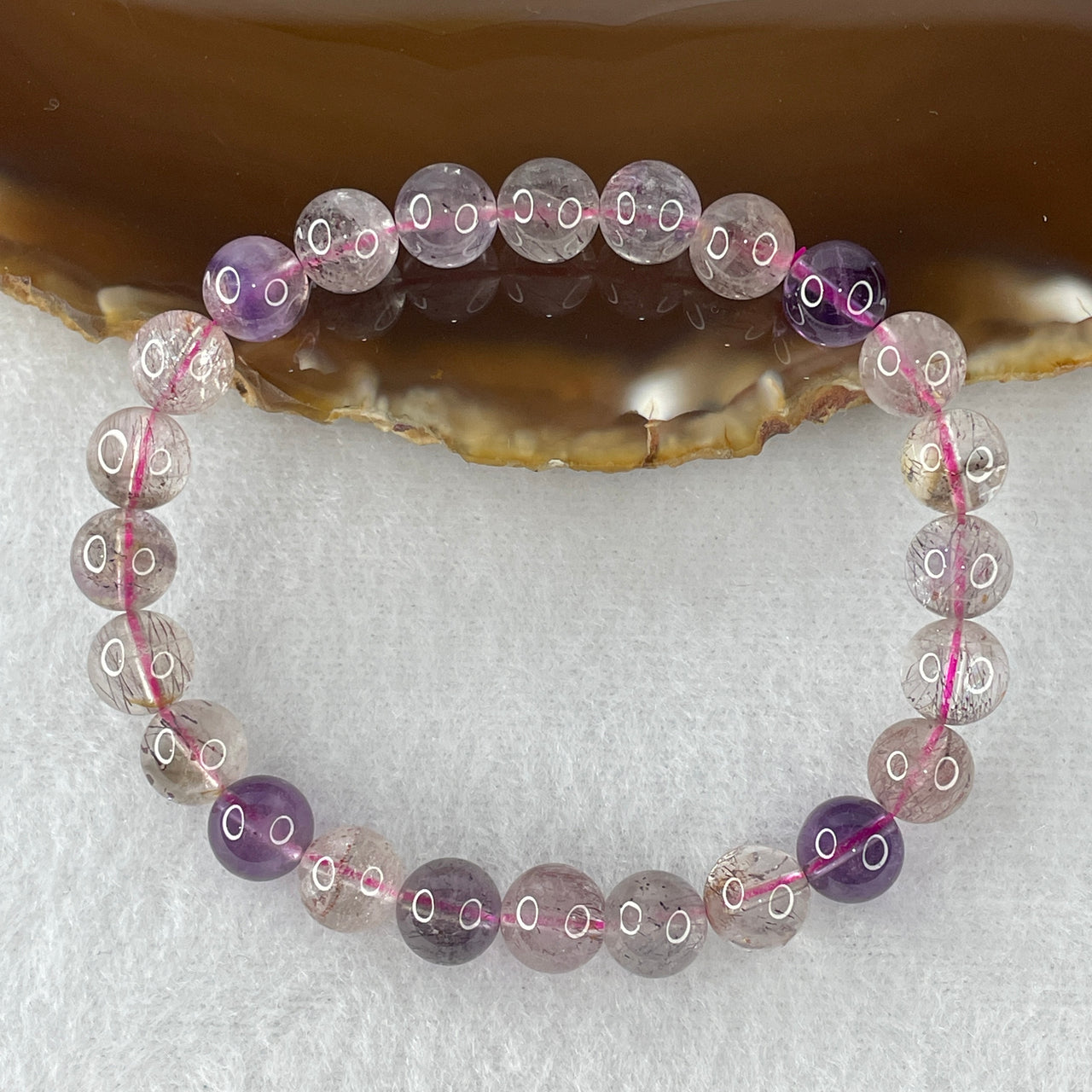 Certified Above-Average Grade Natural Super 7 Crystal Beads Bracelet | High-Fluidity Crystalline Strand | Authentic Sacred Seven Multi-Mineral Inclusions Quartz Spiritual Catalyst & Auric Shield Bracelet (15.66g | 15.5cm Length | 7.8mm | 24 Beads)