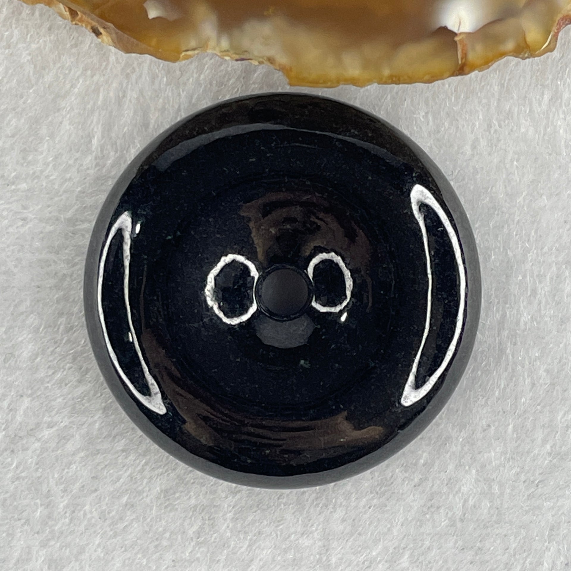 Type A Opaque Black Omphacite Jadeite Ping An Kou Donut Pendant 23.83g 36.0 by 8.9mm - Huangs Jadeite and Jewelry Pte Ltd