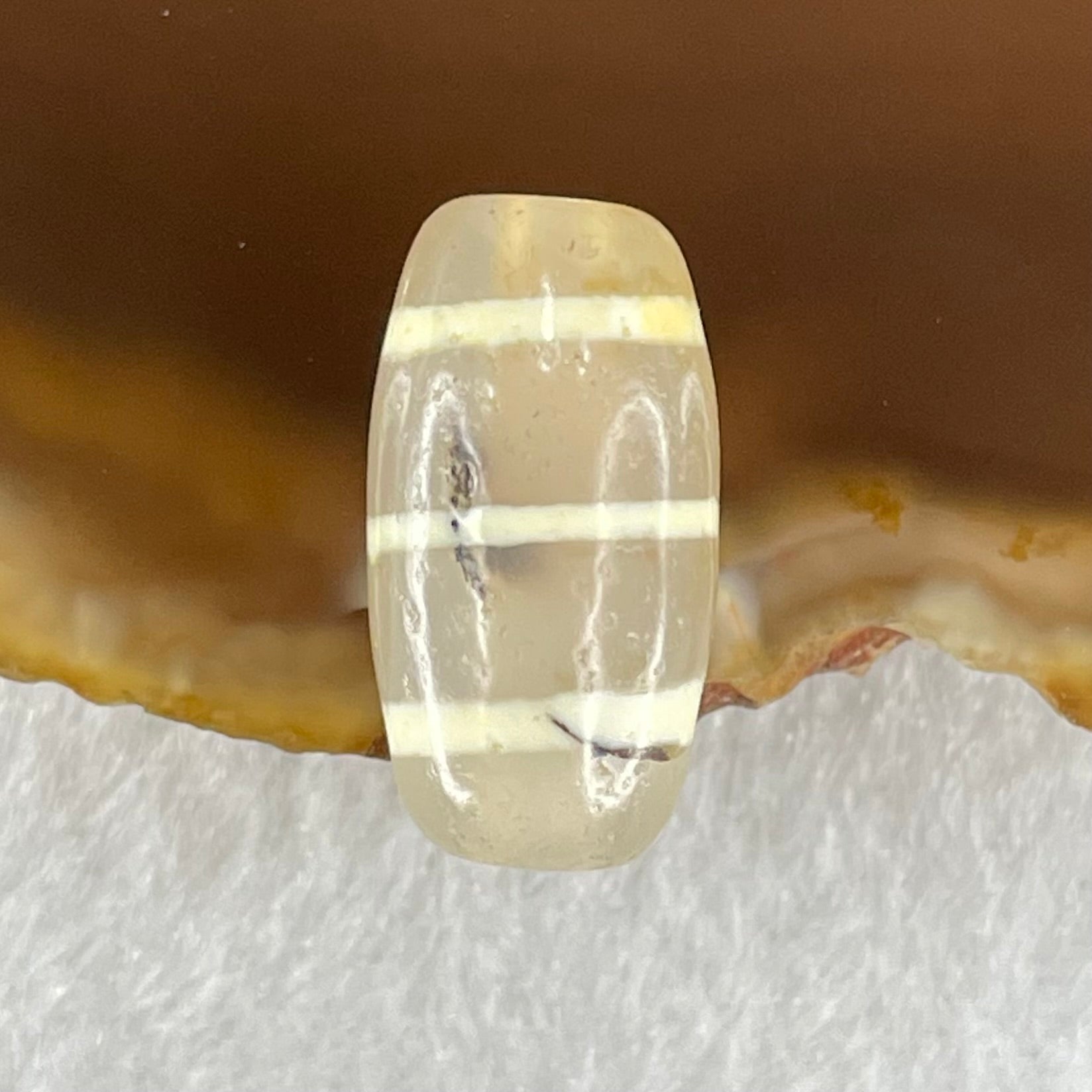 Natural Powerful Tibetan Old Oily Agate 3-Lines Dzi Bead Heavenly Master (Tian Zhu) 三行天诛 2.97g 19.0 by 10.1mm - Huangs Jadeite and Jewelry Pte Ltd
