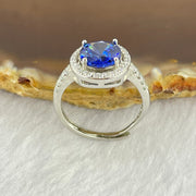 Blue Cubic Zirconia with Crystals in PT950 Plated Sliver Ring (Adjustable Size) 2.28g 7.8 by 4.8mm - Huangs Jadeite and Jewelry Pte Ltd