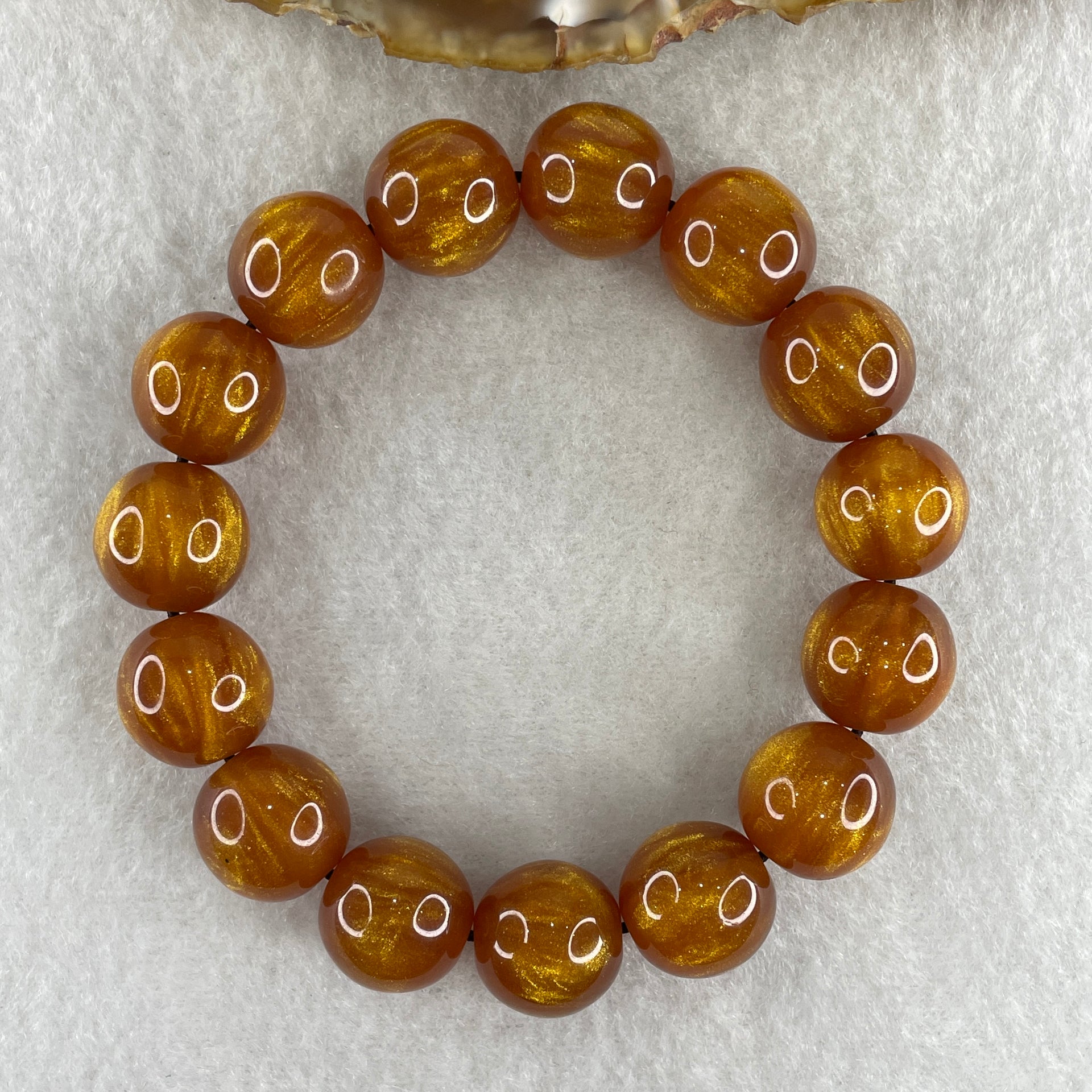 Golden Silk Willow Beads Bracelet 24.59g 16cm 13.6mm 15Beads - Huangs Jadeite and Jewelry Pte Ltd