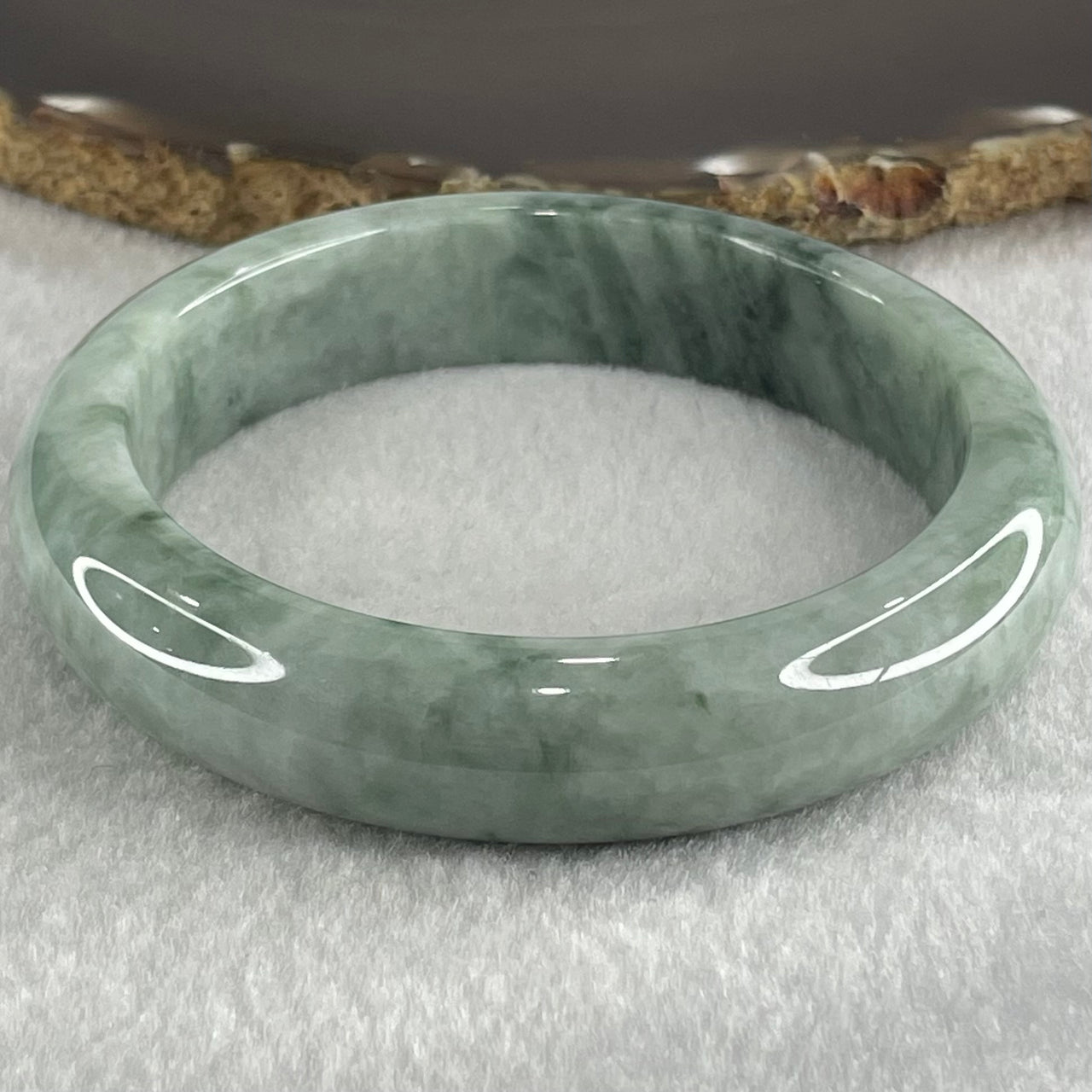 Type A Light Green with Dark Blueish Green Piao Hua Jadeite Bangle 84.13g Internal Diameter 62.7mm 15.1 by 9.7mm - Huangs Jadeite and Jewelry Pte Ltd