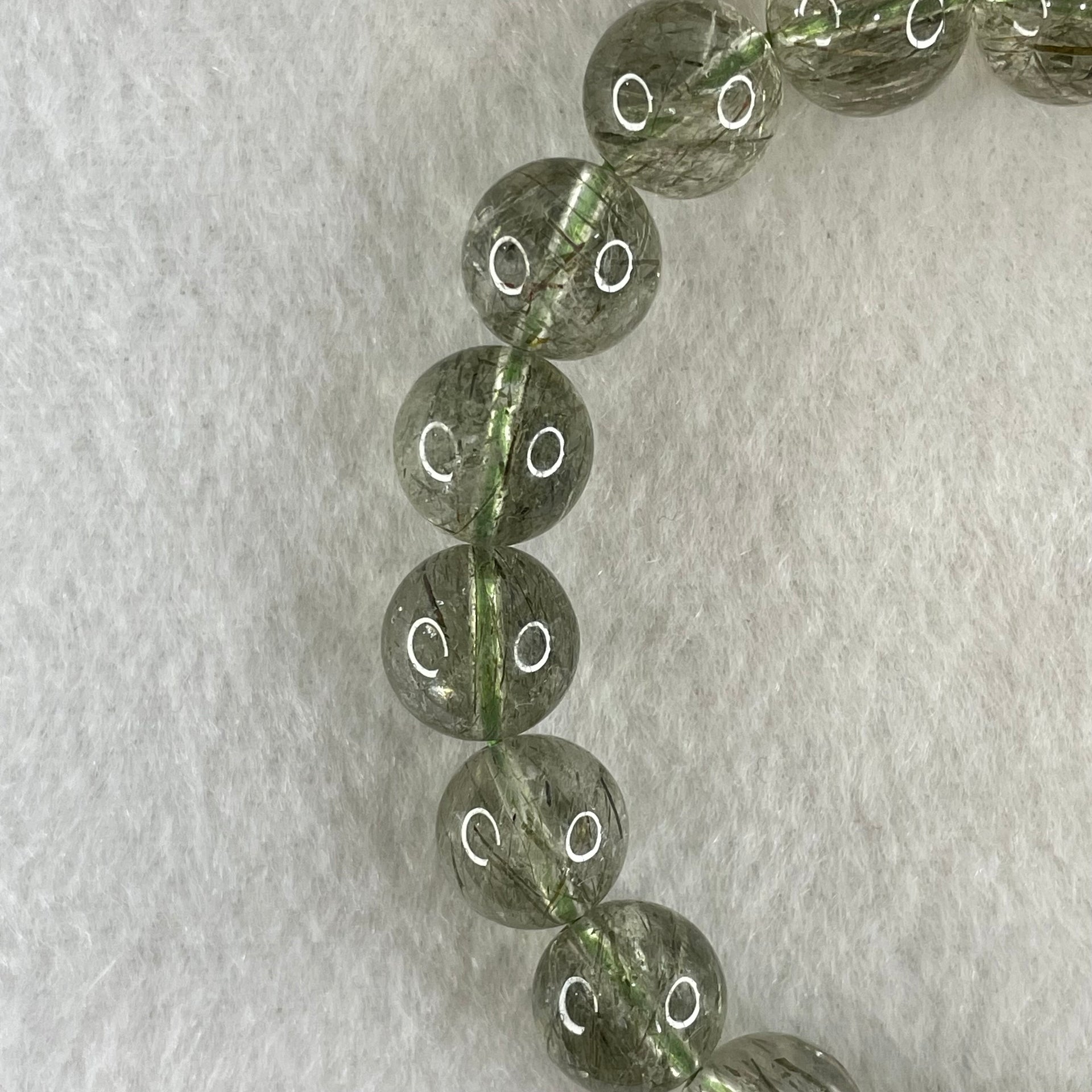 Above Average Grade Natural Green Rutilated Quartz Beads Bracelet 31.66g 16cm 10.8mm 19 Beads - Huangs Jadeite and Jewelry Pte Ltd