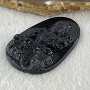 Type A Opaque Black Omphacite Jadeite Samantabhadra Bodhisattva Pendant Dragon and Snake Zodiac Guardian 18.30g 51.8 by 33.7 by 7.9mm - Huangs Jadeite and Jewelry Pte Ltd