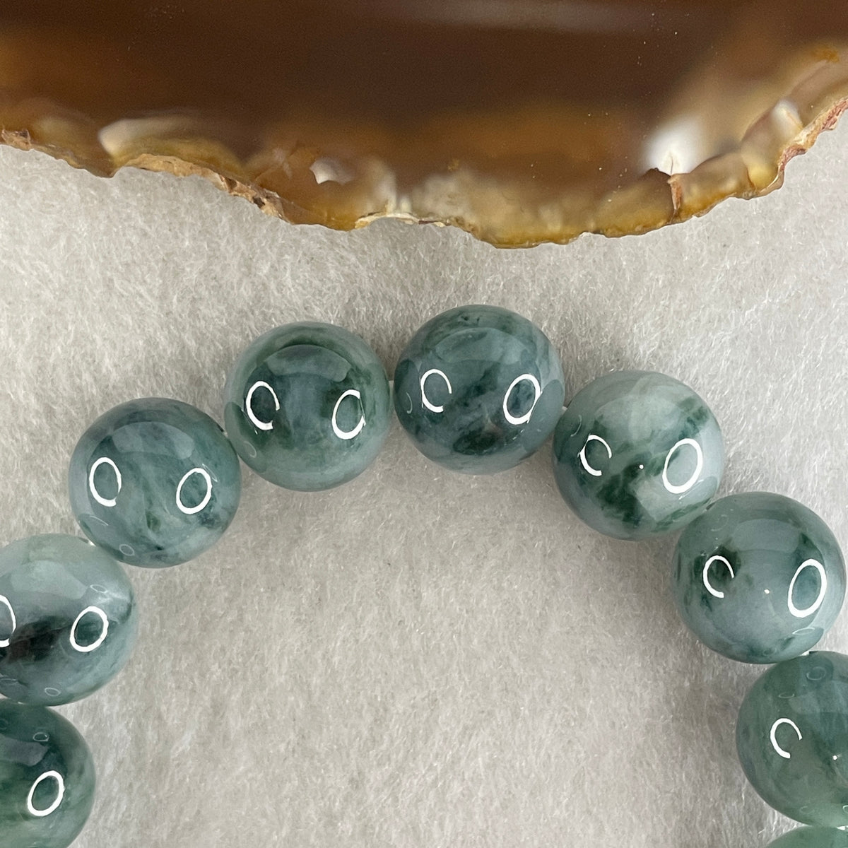 Certified Natural Type A Lavender with Old Mine Green Piao Hua Jadeite Beads Bracelet | 17cm (66.69g | 16 Beads 13.4mm | Crown, Heart & Third Eye Chakra Harmony, Regal Prosperity & Peace Shield) - Huangs Jadeite and Jewelry Pte Ltd