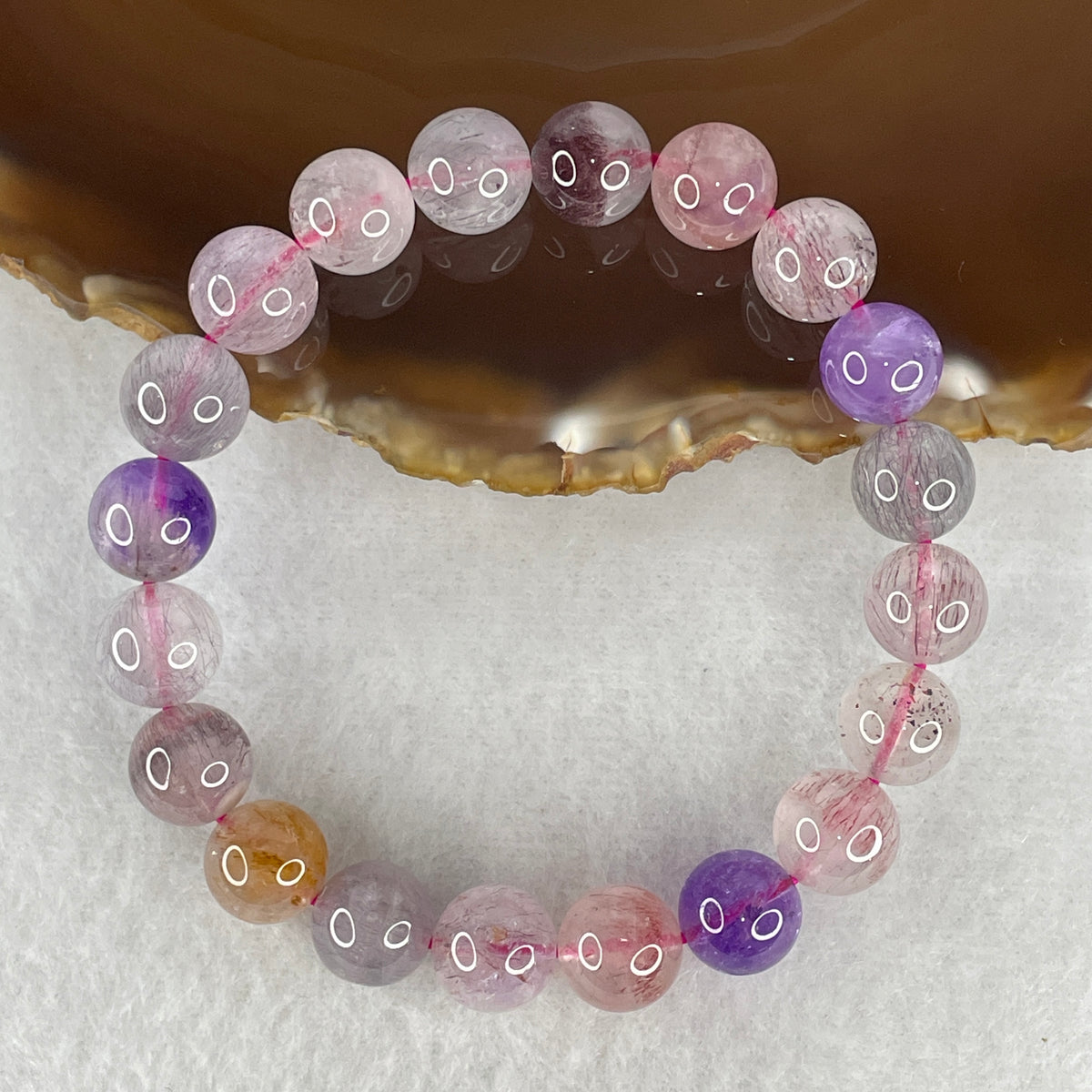 Certified Above Average Grade Natural Super 7 Crystal Beads Bracelet | 10.4mm Sacred 7-Mineral Synergy (29.59g | 17cm Wrist Sizing | 20 Beads)