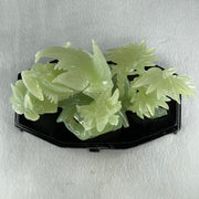 Natural Green Serpentine Double Phoenix with Bamboo Treen and Flower with Wooden Stand Display 1,096.7g 220.0 by 130.0 by 220.0mm - Huangs Jadeite and Jewelry Pte Ltd