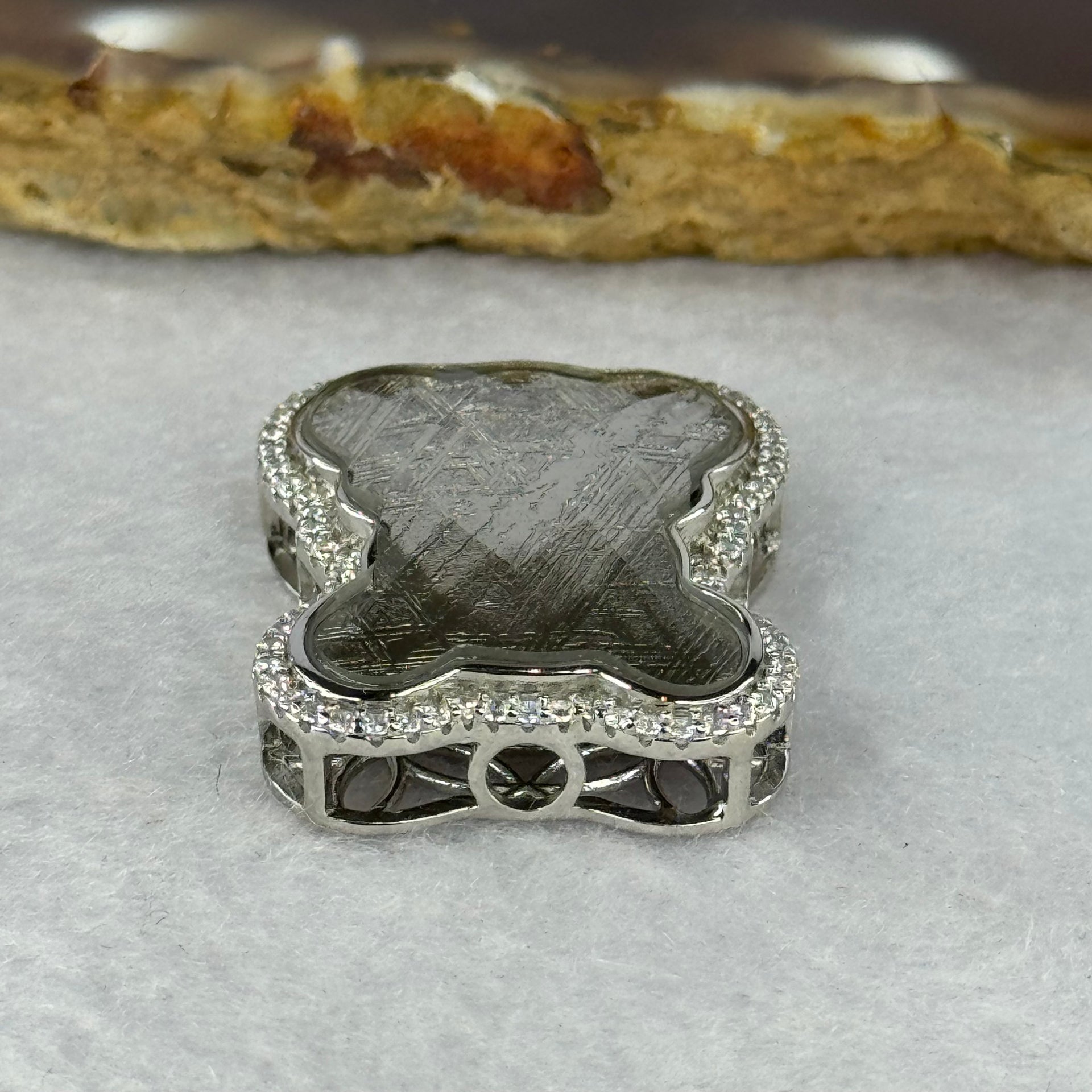 Natural Meteorite Bear Charm in S925 Silver with Crystals For Necklace / Bracelet (Sliver Color) 7.54g 26.2 by 21.4 by 8.5mm - Huangs Jadeite and Jewelry Pte Ltd