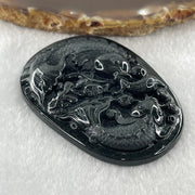 Type A Opaque to Partial Translucent Black Omphacite Jadeite Double Fish with Lotus Flower and Coins Pendant 29.11g 61.1 by 44.1 by 9.2mm - Huangs Jadeite and Jewelry Pte Ltd