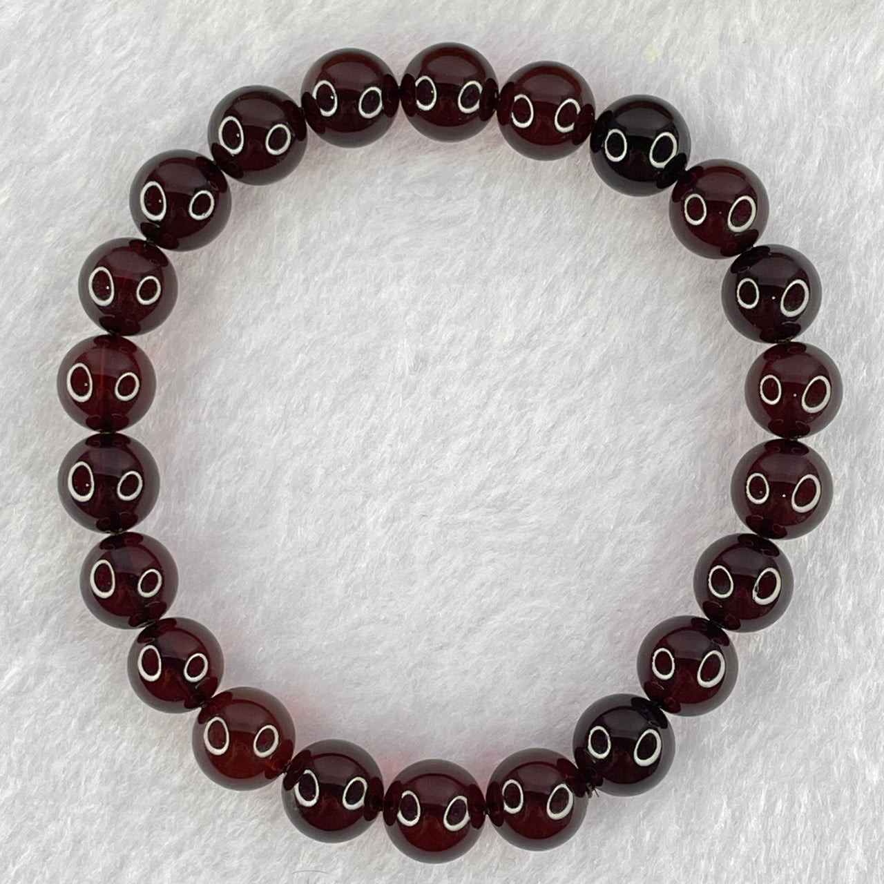 Natural Dark Blood Red Amber Beads Bracelet 天然血珀手链 7.48g 16cm 8.6mm 22 Beads - Huangs Jadeite and Jewelry Pte Ltd