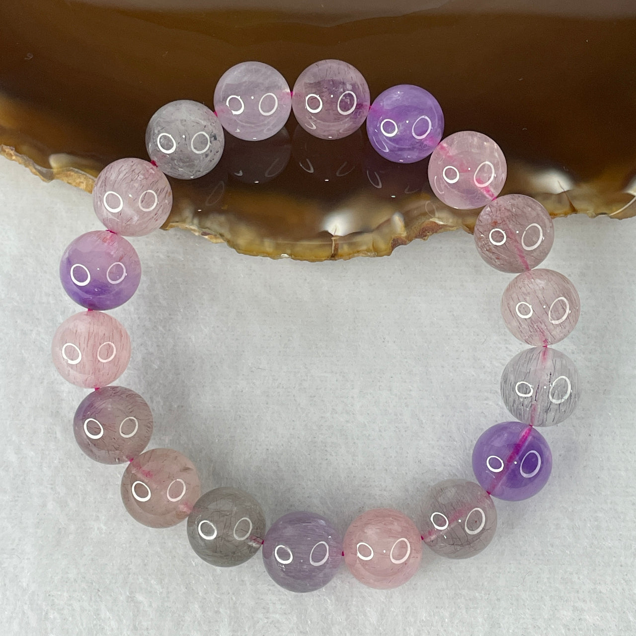 Certified Above-Average Grade Natural Super 7 Crystal Beads Bracelet | Bold High-Mass Statement Masterpiece | Authentic Sacred Seven Multi-Mineral Inclusions Quartz Spiritual Catalyst & Auric Shield Bracelet (34.36g | 16cm Length | 11.1mm | 18 Beads)